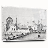 Acrylic print of a large abstract depiction of a Middle Eastern landscape in earthy tones.