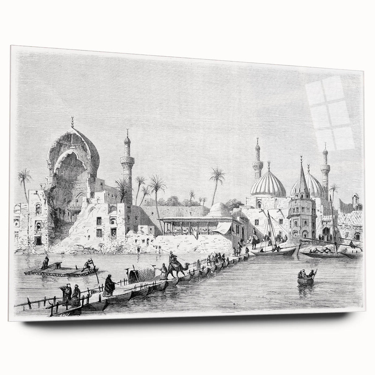Large abstract wall art depicting Middle Eastern scenery on acrylic glass, using earthy tones.