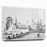 Large abstract wall art depicting Middle Eastern scenery on acrylic glass, using earthy tones.