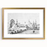 Extra large textured abstract art print depicting Middle Eastern scenery in muted earth tones on a framed canvas.