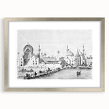Textured abstract art print featuring a Middle Eastern desert scene in earthy tones on a framed silver mat.