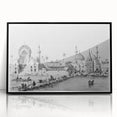 Large abstract wall art depicting a Middle Eastern scenery in black and white tones on a framed acrylic.