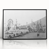 Large abstract wall art depicting a Middle Eastern scenery in black and white tones on a framed acrylic.