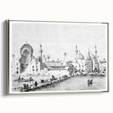 Framed canvas landscape art painting depicting a colorful Middle Eastern scene, ideal for enhancing a living room wall.