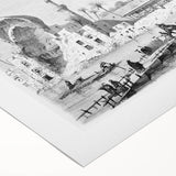 Art deco poster of a Middle Eastern landscape in muted earth tones on rolled canvas, suitable for dining room wall art.
