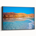 Black and white framed canvas of the Dead Sea landscape, ideal for bedroom wall art in vintage poster style.