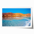Extra large rolled print of the Dead Sea with soft blue and sandy hues, ideal for art wall dining room.