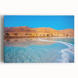 Black and white large art print of the Dead Sea on stretched canvas, ideal for kitchen wall art.