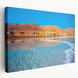 Middle Eastern Dead Sea landscape on large stretched canvas with muted earth tones, suitable for kitchen wall art.