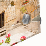 Large abstract depiction of Jerusalem in muted earth tones on acrylic glass.