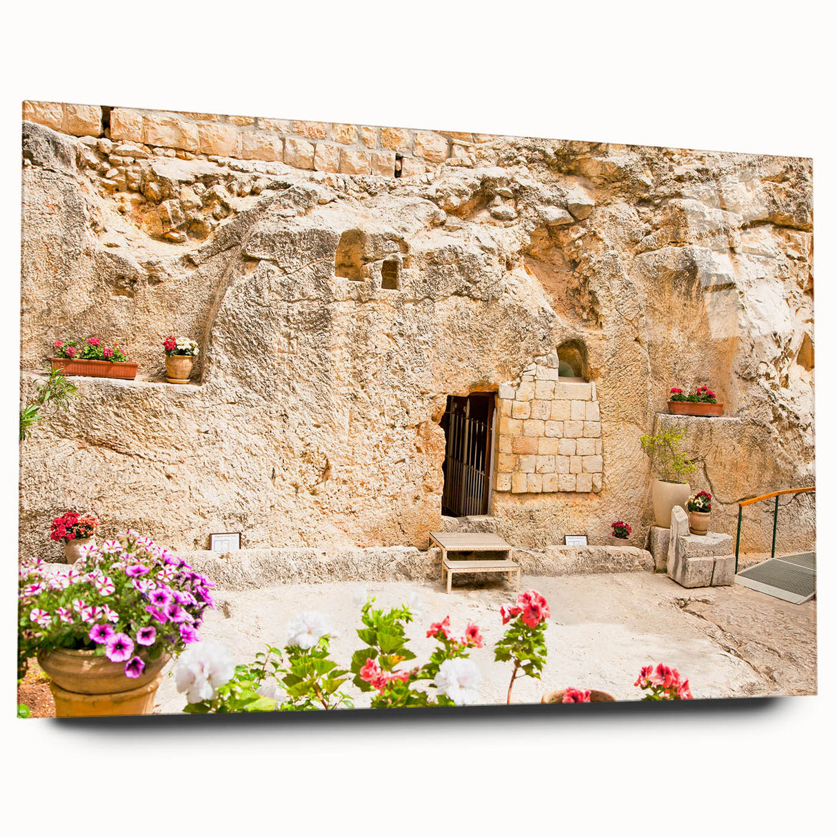Large abstract depiction of Jerusalem skyline on acrylic glass, in muted earth tones, ideal for bedroom or dining room art.