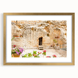 Extra large wall art featuring a textured abstract print of Jerusalem in gold and earth tones, ideal for living room decor.