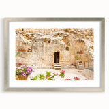 Textured art print of Jerusalem in muted earth tones on framed canvas, ideal for bedroom art.