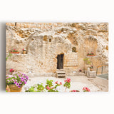 Black and white stretched canvas of Jerusalem skyline, ideal for kitchen wall art.