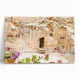 Black and white large art print of Jerusalem skyline on stretched canvas, ideal for kitchen wall art or bedroom decor.