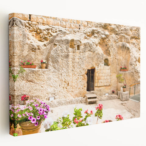 Jerusalem skyline in muted earth tones on a large stretched canvas, suitable for kitchen wall art.