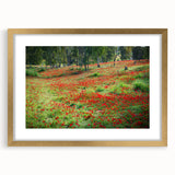 Extra large abstract art print depicting a Middle Eastern landscape in textured gold and earth tones, framed.