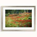 Textured abstract art print of a Middle Eastern scenery in muted earth tones, framed in silver, ideal for bedroom art.