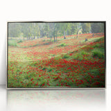 Mid-century modernist art depicting a Middle Eastern Israeli scenery in muted earth tones on a silver-framed acrylic print.