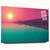 Large abstract wall art of Middle Eastern scenery in muted earth tones on acrylic glass.