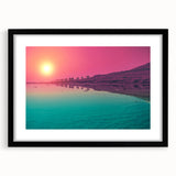 Extra large abstract art print of a vibrant Middle Eastern scene on textured canvas, framed in black.