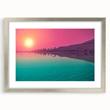 Textured abstract art print of a Middle Eastern scenery in muted earth tones, framed in silver, suitable for bedroom decor.