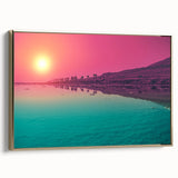 Framed canvas featuring a vintage-style landscape painting of Jordan, with muted gold and black tones.