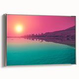 Landscape art painting of a Jordanian scenery on framed canvas, featuring vibrant colors with a vintage poster style.