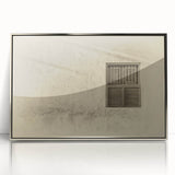 Mid-century modernist art depicting a Qatar scenery in muted earth tones on a framed acrylic.