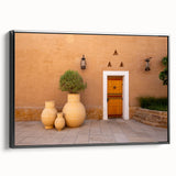 Black and white landscape painting of a desert scene on framed canvas, ideal for bedroom wall art.