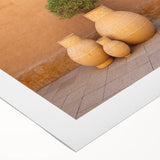 Art deco poster of a Saudi Arabian landscape in muted earth tones on rolled canvas, suitable for dining room decor.