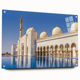 Acrylic print of a large abstract depiction of the Abu Dhabi skyline in muted earth tones, ideal for dining room decor.