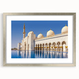 Textured abstract art print of Abu Dhabi skyline in muted earth tones on a framed canvas, ideal for bedroom art.