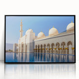 Large abstract wall art depicting the Abu Dhabi skyline in muted gray and black tones on a framed acrylic.