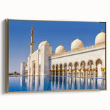 Framed canvas depicting a vintage-style landscape of Abu Dhabi in muted gold and black tones, ideal for bedroom wall art.