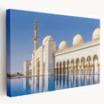 Large stretched canvas featuring a serene Abu Dhabi cityscape in muted earth tones, ideal for kitchen wall art.