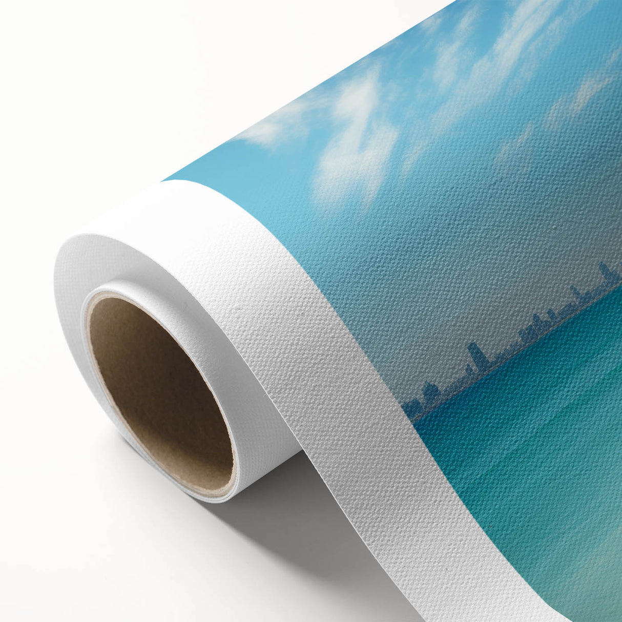 Art Deco poster of the Burj Al Arab on a rolled canvas, featuring pastel shades, ideal for nursery wall art.