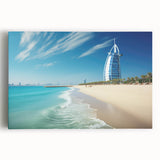 Black and white photo of Burj Al Arab on a stretched canvas, ideal for kitchen wall art.