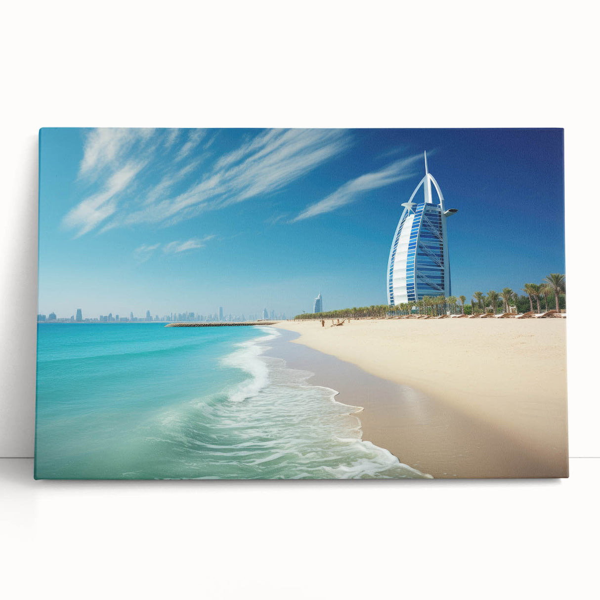 Black and white stretched canvas of the Burj Al Arab, ideal for kitchen wall art or bedroom ambiance.