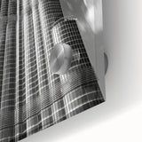 Large abstract depiction of the Burj Khalifa in muted earth tones on an acrylic glass, suitable for dining room art.