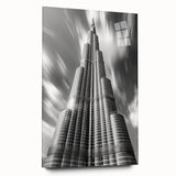 Side view of Burj Khalifa acrylic print in muted gray tones, ideal for bedroom or dining room art.
