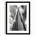 Extra large, textured abstract art print of colorful Burj Khalifa scenery on a black framed canvas.