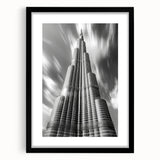 Extra large, textured abstract art print of colorful Burj Khalifa scenery on a black framed canvas.