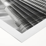 Art deco poster of the Burj Khalifa in muted metallic tones on rolled canvas, suitable for dining room decor.