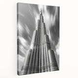 Side view of a stretched canvas depicting the Burj Khalifa in muted earth tones, suitable for large kitchen wall art.