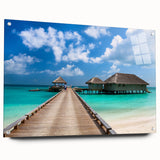 Large abstract acrylic print of Oceania Fiji scenery, in blue and green tones, ideal for bedroom or dining room decor.