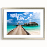 Textured abstract art print of oceanic scenery in Fiji with muted blue and green tones on a silver framed canvas.