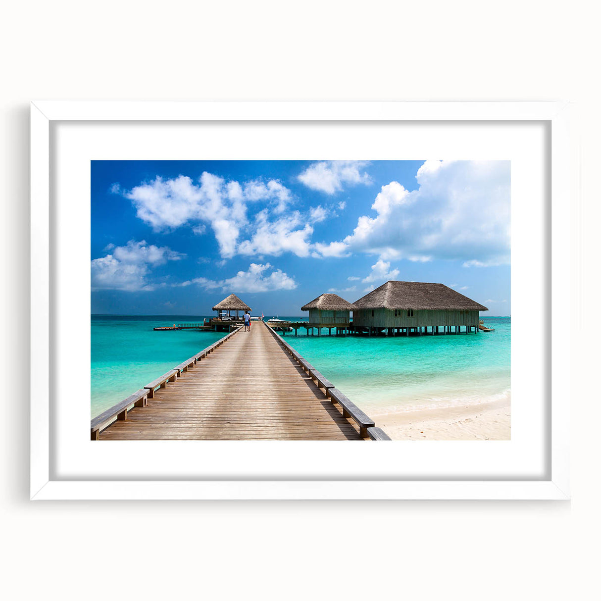 Abstract art print of an oceanic scene in Fiji, featuring muted blue and green tones on a framed white canvas.