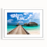 Abstract art print of an oceanic scene in Fiji, featuring muted blue and green tones on a framed white canvas.