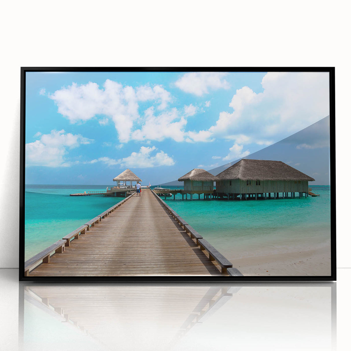 Large abstract wall art depicting an oceanic scene in Fiji with blue and teal hues on framed acrylic.